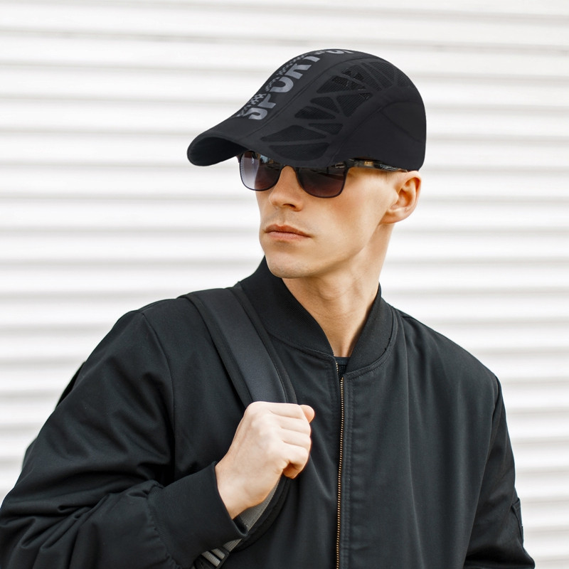 Quick Dry Men Sports Hat, Golf Driving Cycling Cap, Letter Print Newsboy Flat Ivy, Breathable Net Mesh Summer Baseball