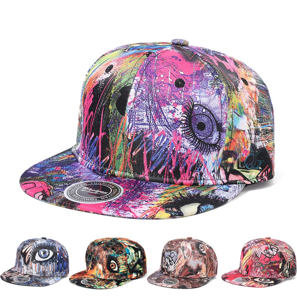 Graffiti Printing Baseball Cap, Men Bones Snapback Hat Women Flat Visor Hip Hop Caps, Streetwear Sun Hats Random Pattern