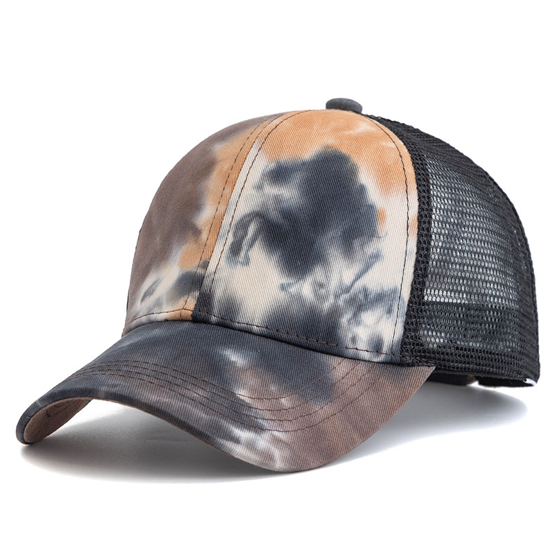 New Women Ponytail Cap Tie Dyeing Design Baseball Cap Female Streetwear Trendy Trucker Hats For Eve 8