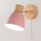 Modern Nordic LED Wall Lamp With Switch, Iron Wall Light E27 Wooden Base, Bedroom Living Room Macaroon Home Decor