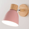 Modern Nordic LED Wall Lamp With Switch, Iron Wall Light E27 Wooden Base, Bedroom Living Room Macaroon Home Decor