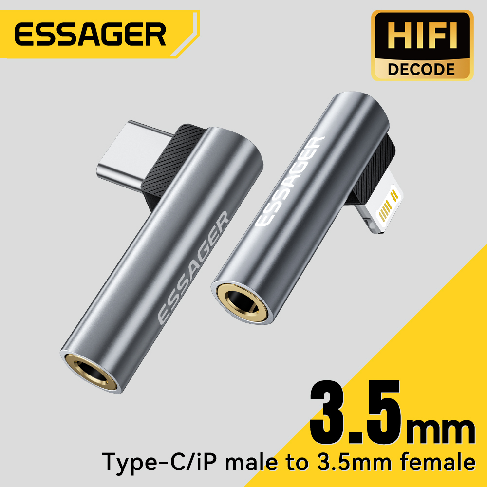 Essager Lightning to 3.5mm Adapter for iPhone 14, Type C to 3.5mm Jack Headphone Adapter for Samsung Huawei Xiaomi