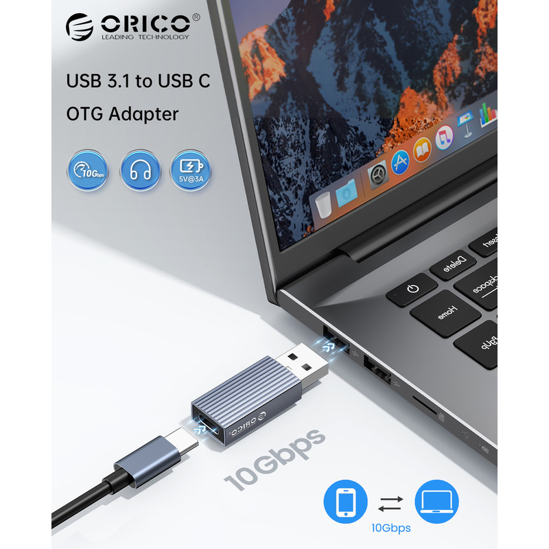 OTG Male To Type C Female Adapter Cable, USB 3.1 High Speed Data Charger for Macbook, Durable OTG Connector