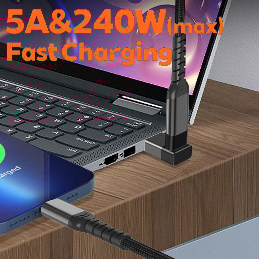 Hannord USB 90 Degree Type-C Adapter 40Gbps Fast Data Transfer, Thunderbolt 4 Mobile Conversion Head, 2 Pack