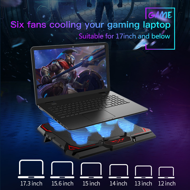 Gaming Laptop Cooler Six Fan LED Screen Two USB Port High Speed Notebook Stand Laptop Cooling Pad 4