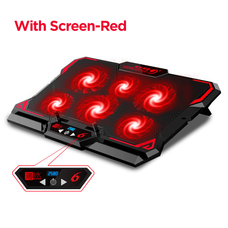 Gaming Laptop Cooler Six Fan LED Screen Two USB Port High Speed Notebook Stand Laptop Cooling Pad 6