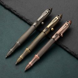 creative outdoor retro edc brass bolt tactical pen with tungsten steel head, multi functional survival pen, pocket tool