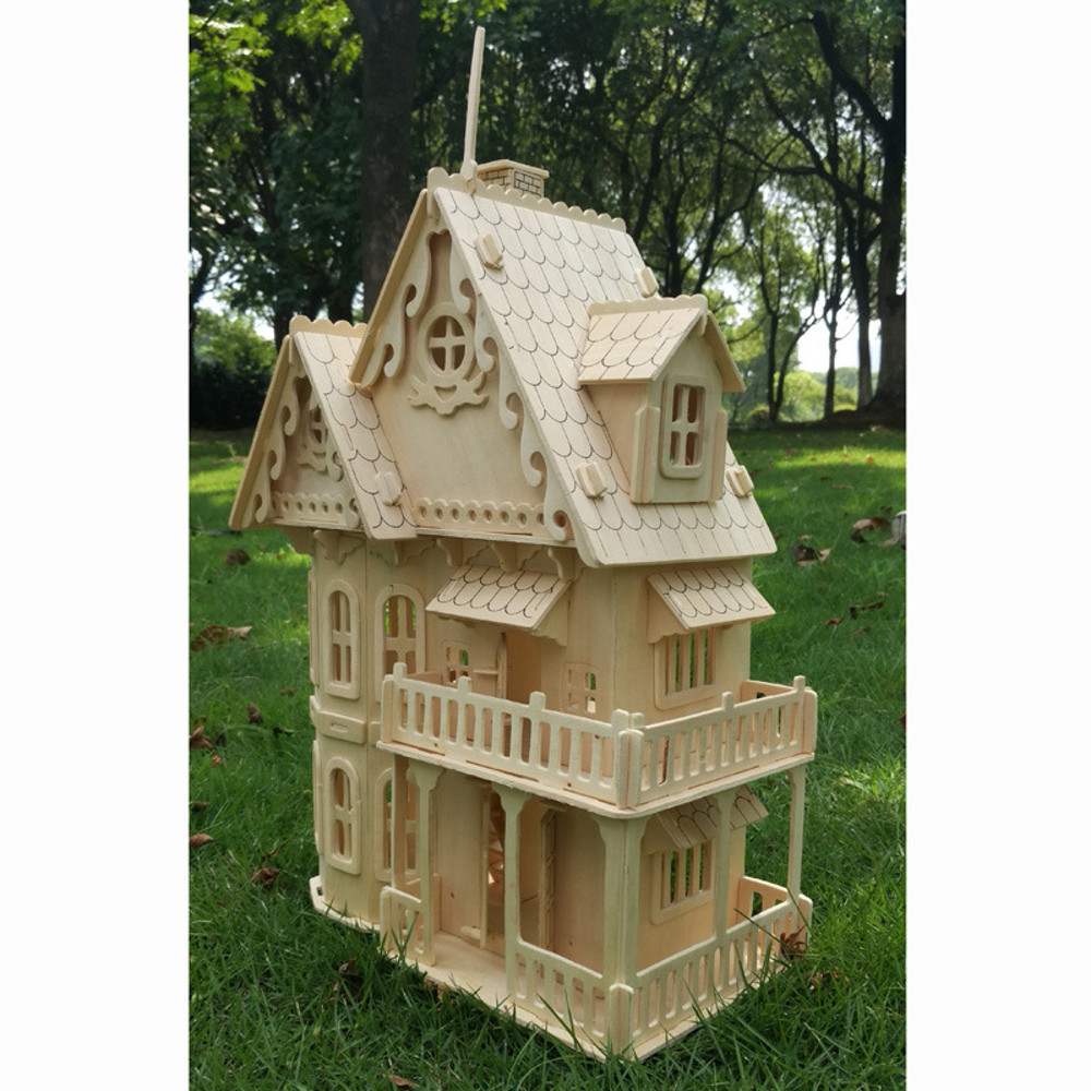 DIY Doll House Villa Model Assembled Miniature Dollhouse, Wood 3D Puzzle House, Pretend Play Educational Toys