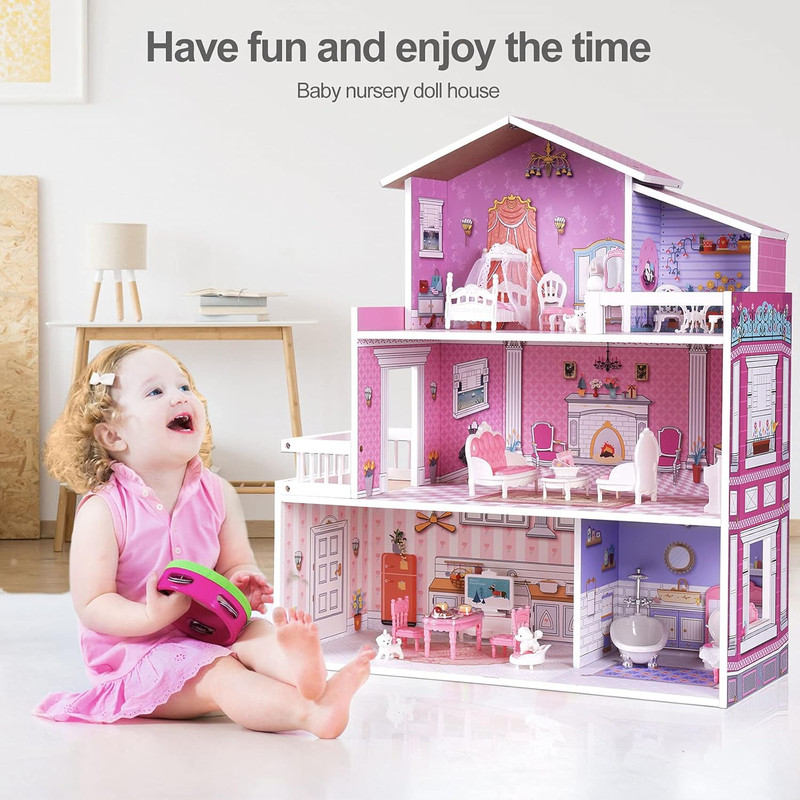 Robotime Robud Victoria Wooden Dollhouse, Furniture House Toy, Preschool Dollhouse for Creative Imaginative Play