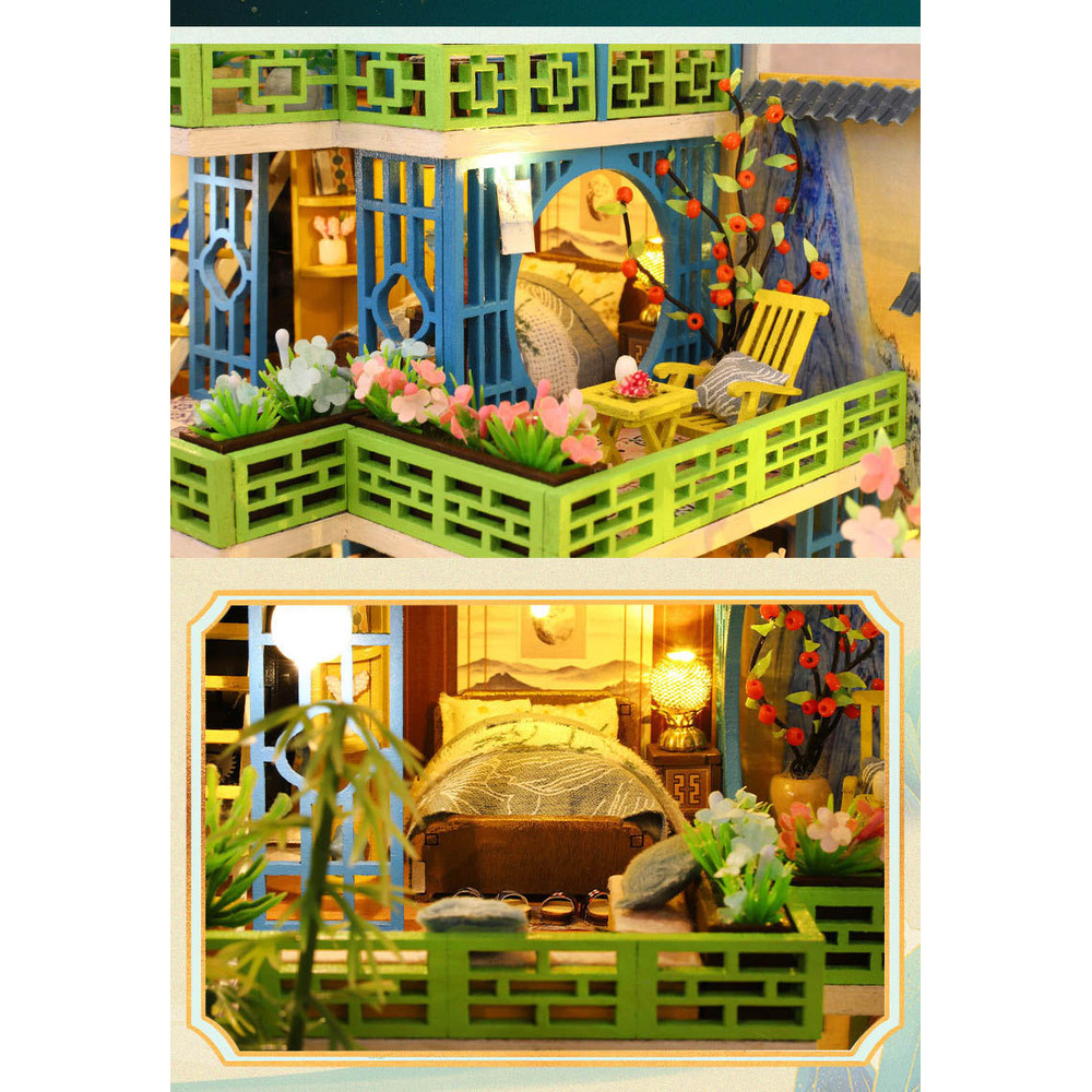 DIY Wooden Dollhouse With Furniture And Light Casa Miniature Doll House Kit Chinese Style Villa Mod 4