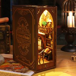 miniature diy doll house booknook, 3d wooden puzzle model for bookshelf doll houses for adults teen halloween