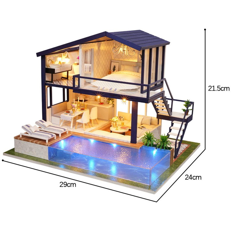 Miniature Doll House with Furniture Kits, DIY Wooden Dollhouse, Realistic LED Lights, Creative Gift for Home Decor