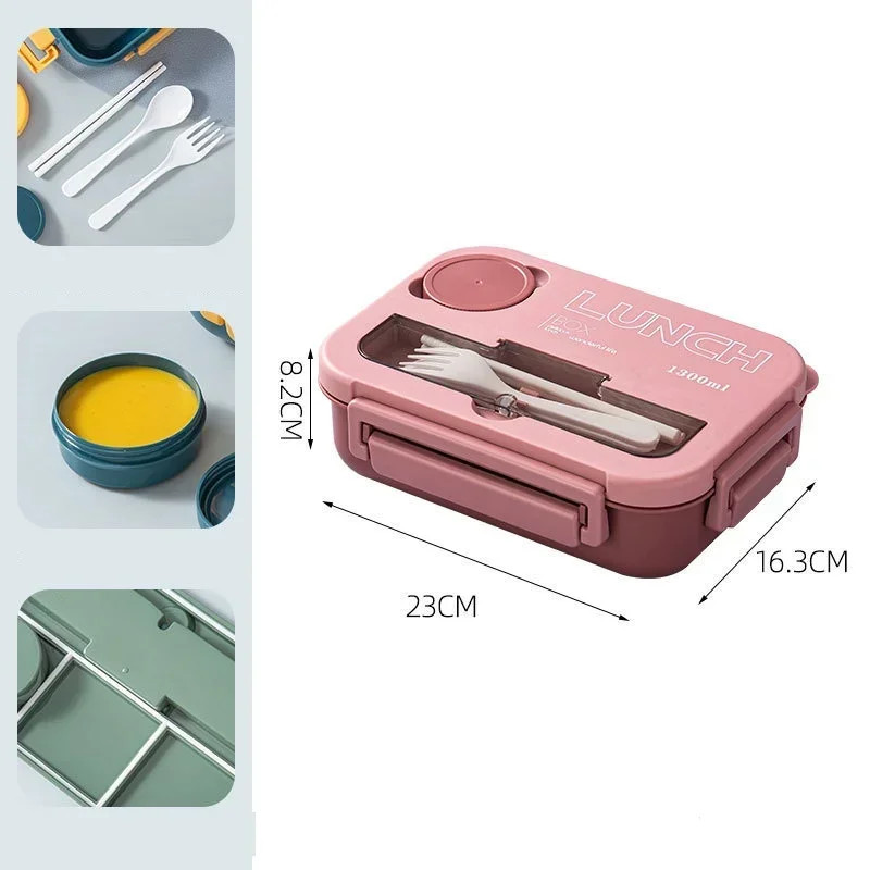 Compartment Lunch Box for Kids Students Office, Portable Bento Box With Fork and Spoon, Microwave Safe Food Storage