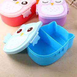 cute owl bento box for kids, portable lunch box with compartments, cartoon food container for school or office