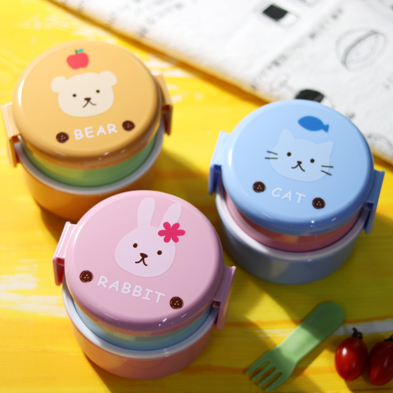 Japanese Cute Animal Lunch Box, Double-layer Mini Bento Box for Kids, Microwave Safe Children's Snack Box