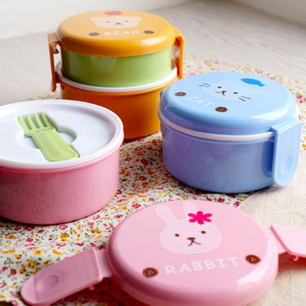 Japanese Cute Animal Lunch Box, Double-layer Mini Bento Box for Kids, Microwave Safe Children's Snack Box