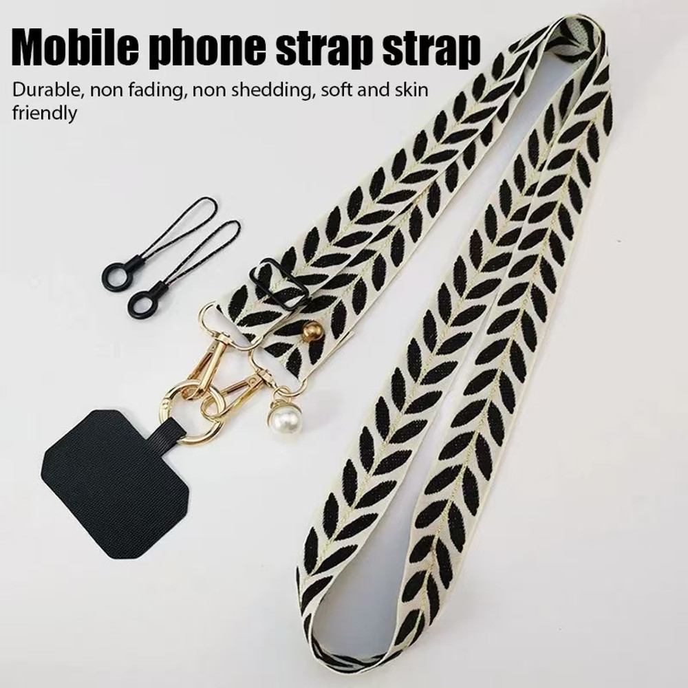 Mobile Phone Lanyard Crossbody Card Neck Cord Clip, Adjustable Long Rope with Pearl Hanging Charm, Anti-lost Strap