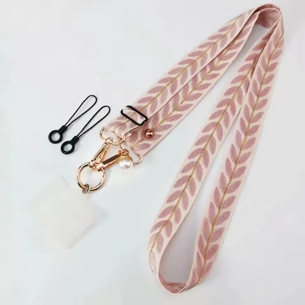 Mobile Phone Lanyard Crossbody Card Neck Cord Clip, Adjustable Long Rope with Pearl Hanging Charm, Anti-lost Strap