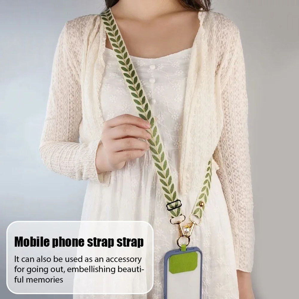 Mobile Phone Lanyard Crossbody Card Neck Cord Clip, Adjustable Long Rope with Pearl Hanging Charm, Anti-lost Strap