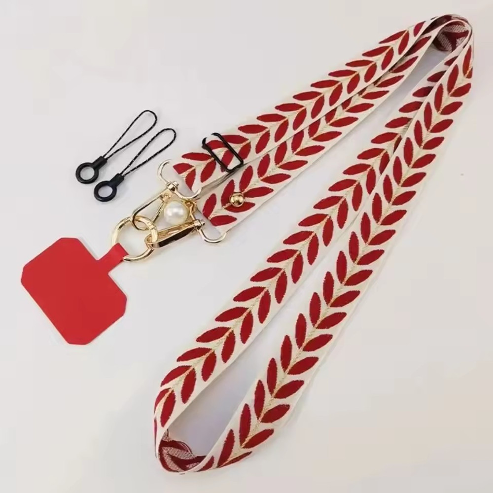 Mobile Phone Lanyard Crossbody Card Neck Cord Clip, Adjustable Long Rope with Pearl Hanging Charm, Anti-lost Strap