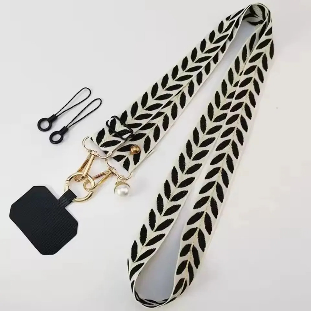 Mobile Phone Lanyard Crossbody Card Neck Cord Clip, Adjustable Long Rope with Pearl Hanging Charm, Anti-lost Strap