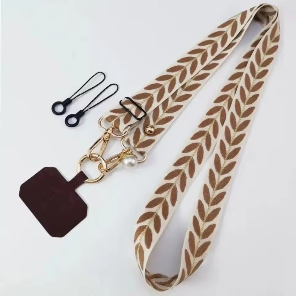 Mobile Phone Lanyard Crossbody Card Neck Cord Clip, Adjustable Long Rope with Pearl Hanging Charm, Anti-lost Strap