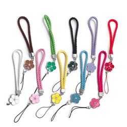 colorful small flower mobile phone lanyard, solid color phone wrist strap for usb, id card keychain universal accessory