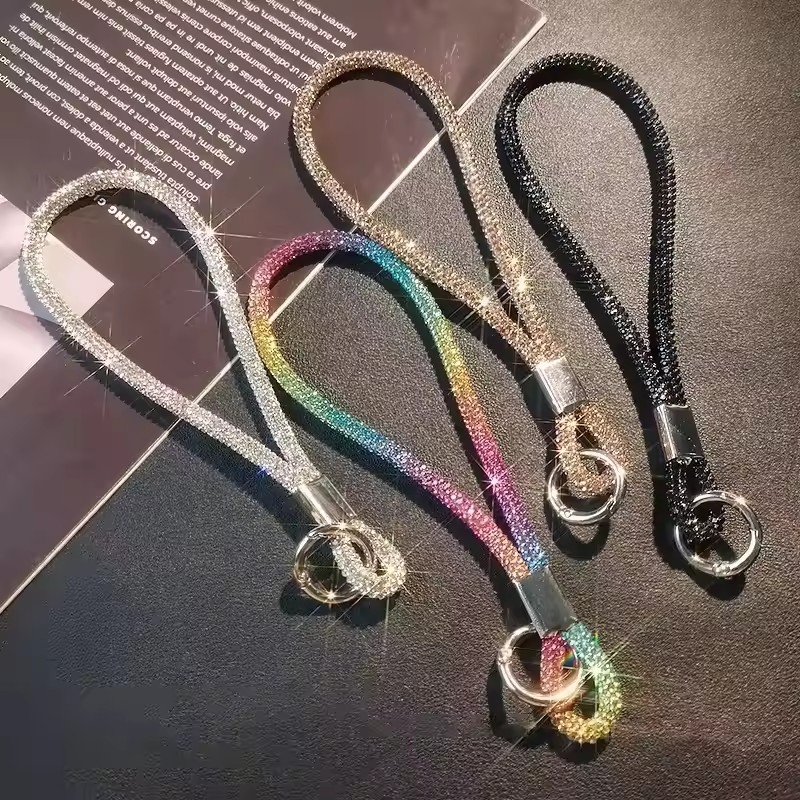 Crystal Glitter Phone Lanyard, Wrist Strap Keychain, Anti Lost Rope for iPhone 16 Samsung, Universal Bling Hanging Cord