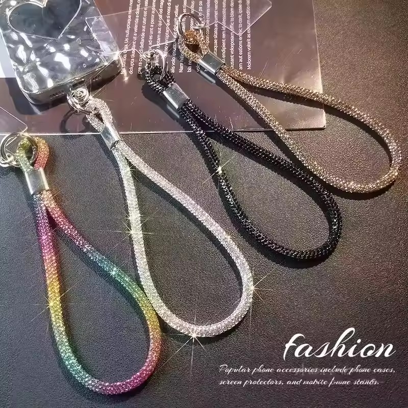 Crystal Glitter Phone Lanyard, Wrist Strap Keychain, Anti Lost Rope for iPhone 16 Samsung, Universal Bling Hanging Cord