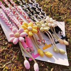 women mobile phone lanyard crossbody can carry, long flower braided rope, universal versatile convenient anti-lost bag