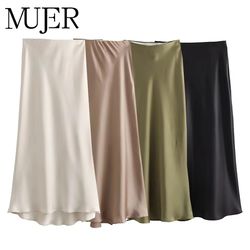 elegant satin skirt for women, high waist long midi skirt, office black skirt, summer 2025 fashion