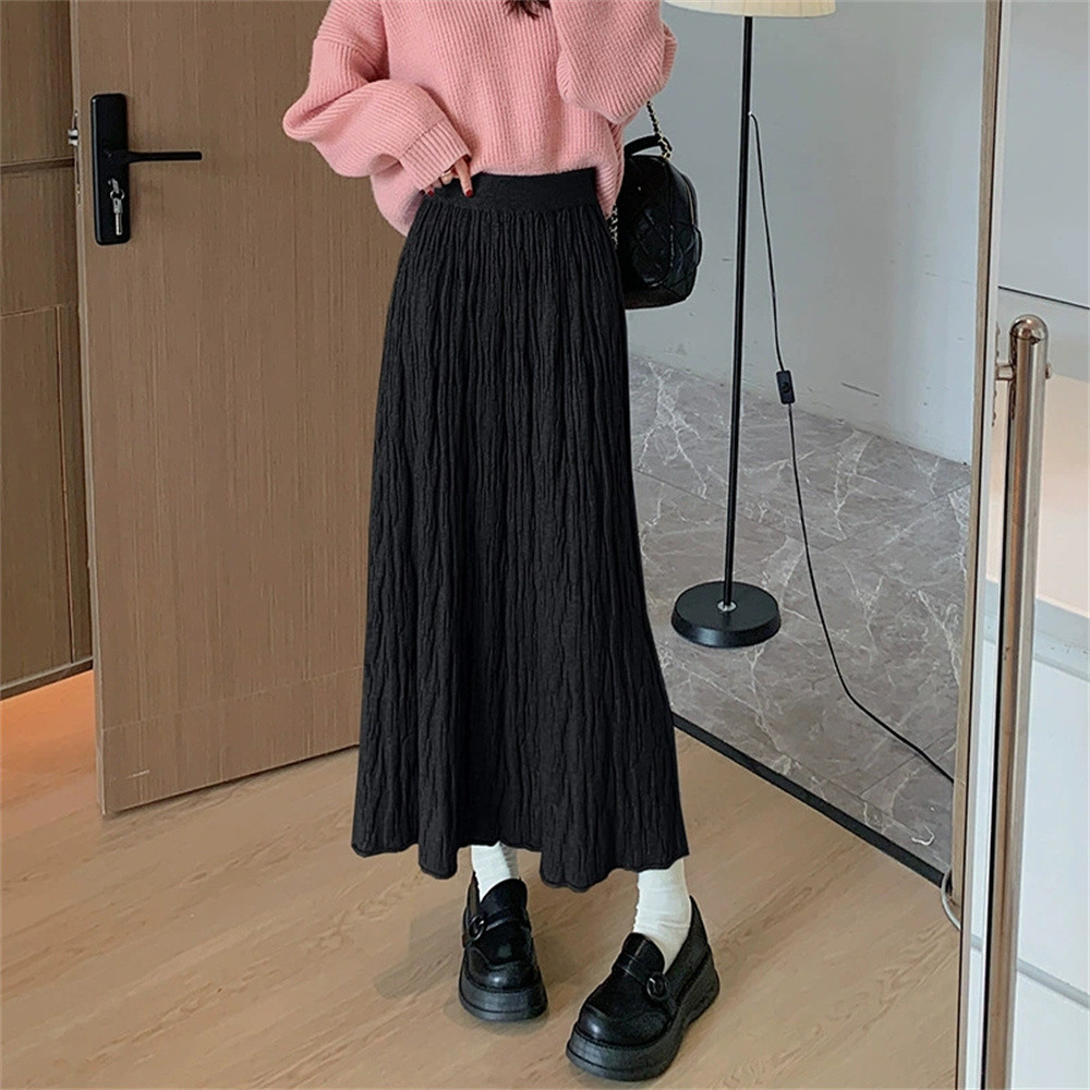 2025 New Korean Design, High Waist Skirt, Autumn Winter Female Skirt, Warm Thick Knitted Wool Long Skirt
