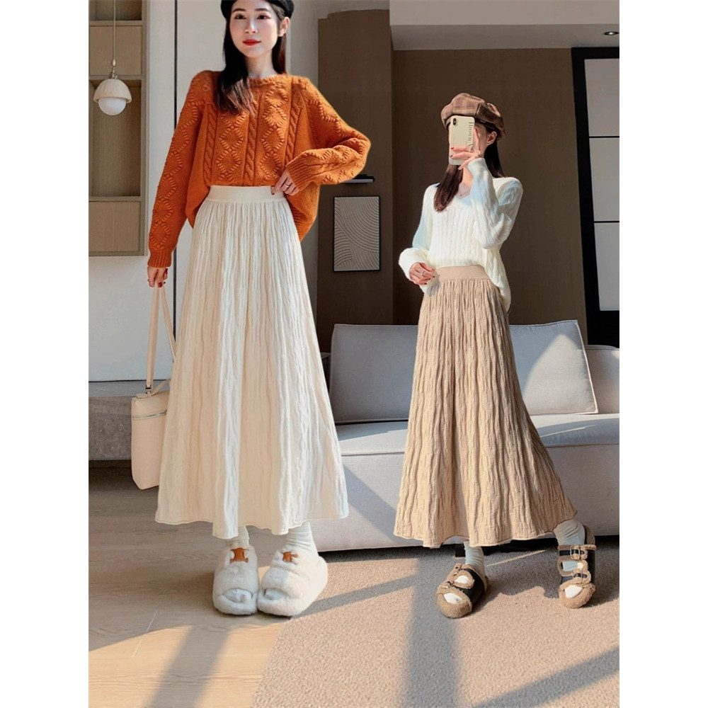 2025 New Korean Design, High Waist Skirt, Autumn Winter Female Skirt, Warm Thick Knitted Wool Long Skirt