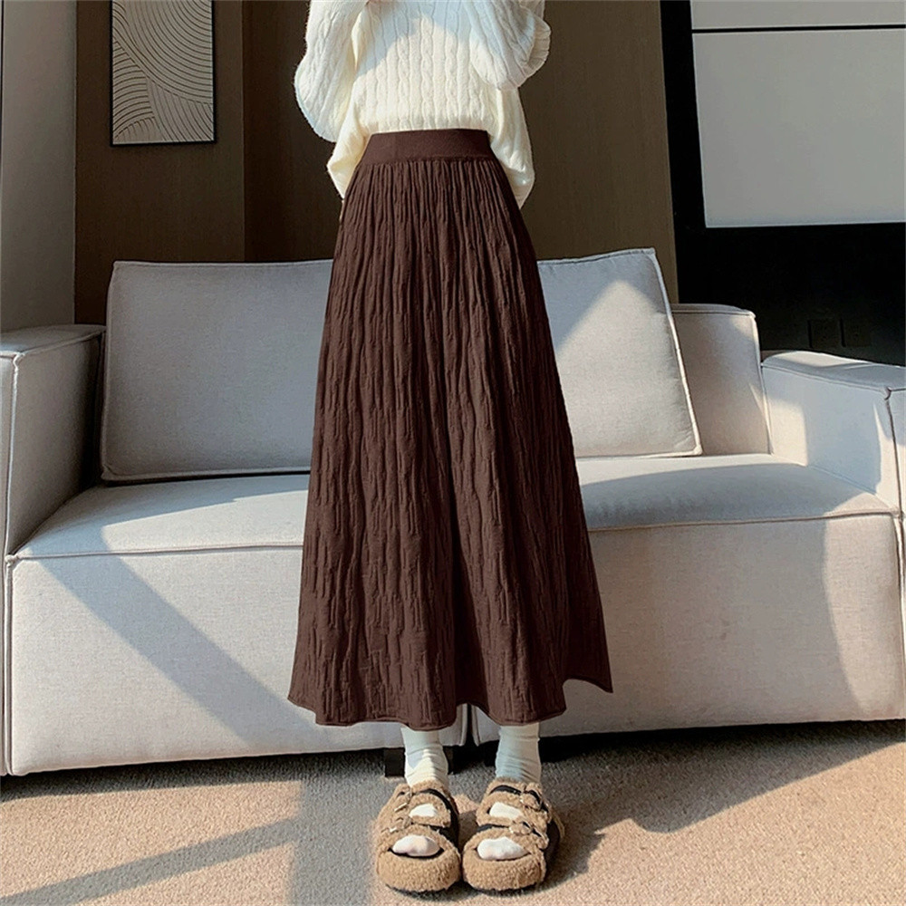 2025 New Korean Design, High Waist Skirt, Autumn Winter Female Skirt, Warm Thick Knitted Wool Long Skirt