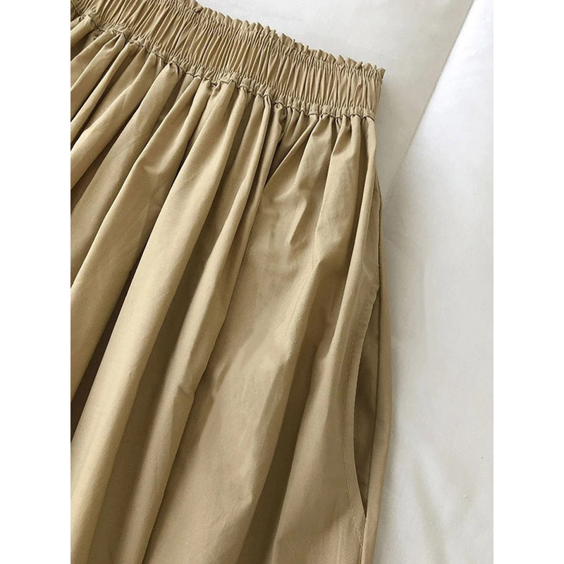 Women's High Waist White Long Skirt, A-Line Knee-Length Pleated Skirt with Pockets, Casual Elegant Fashion for Autumn