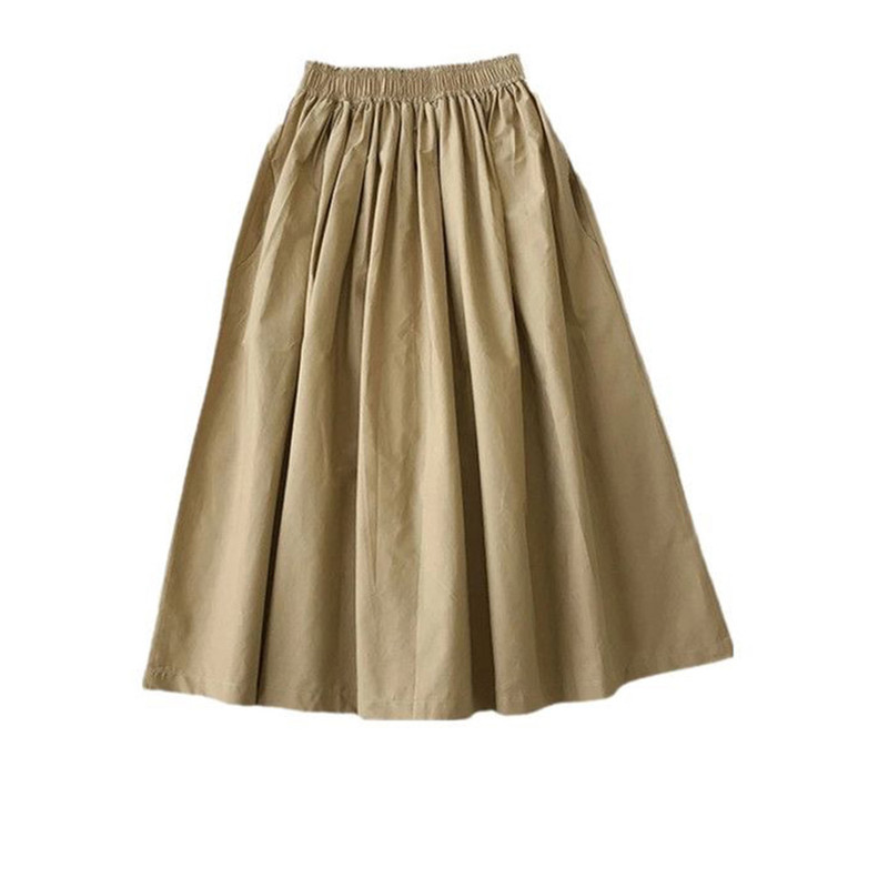 Women's High Waist White Long Skirt, A-Line Knee-Length Pleated Skirt with Pockets, Casual Elegant Fashion for Autumn