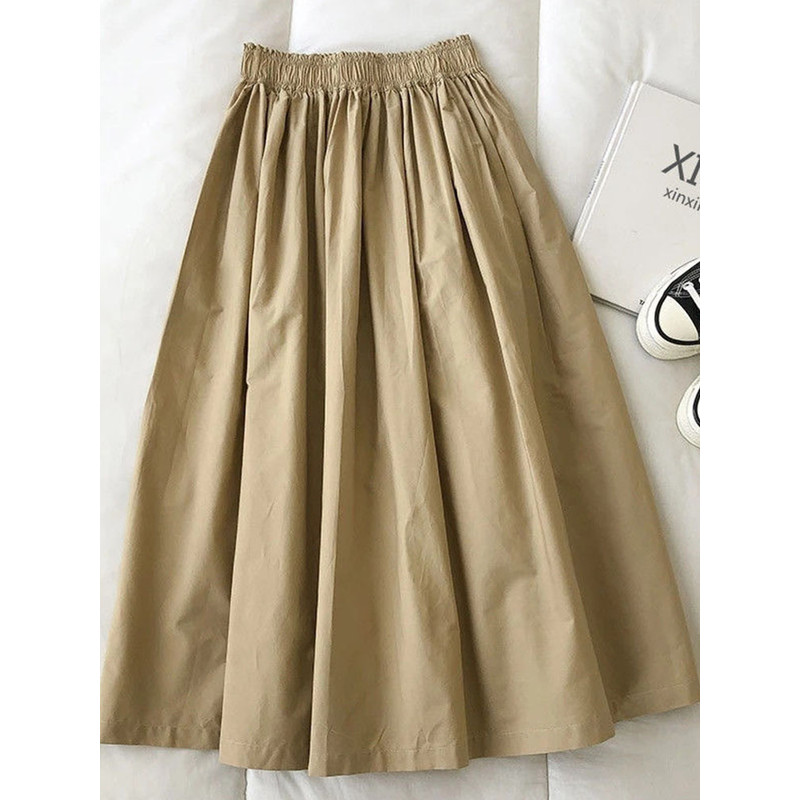 Women's High Waist White Long Skirt, A-Line Knee-Length Pleated Skirt with Pockets, Casual Elegant Fashion for Autumn
