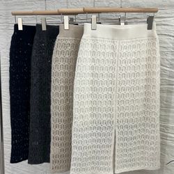 new women's cashmere overskirt for autumn and winter, elastic waist with bc sequins, high-end knitted maxi skirt