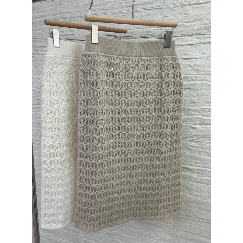 New Women's Cashmere Overskirt for Autumn and Winter, Elastic Waist with BC Sequins, High-End Knitted Maxi Skirt
