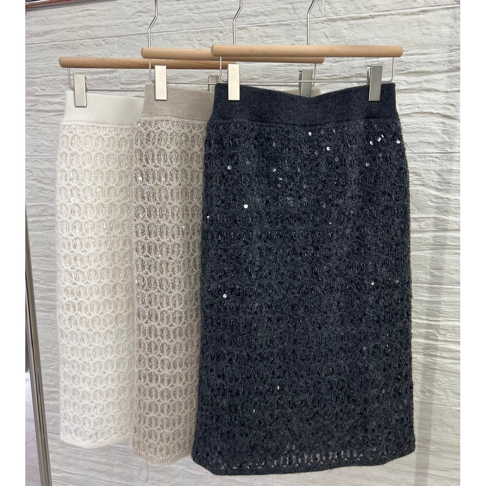 New Women's Cashmere Overskirt for Autumn and Winter, Elastic Waist with BC Sequins, High-End Knitted Maxi Skirt