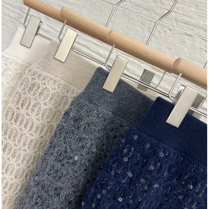 New Women's Cashmere Overskirt for Autumn and Winter, Elastic Waist with BC Sequins, High-End Knitted Maxi Skirt