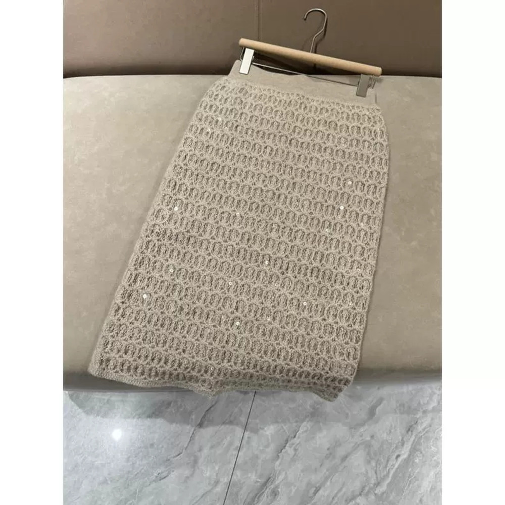 New Women's Cashmere Overskirt for Autumn and Winter, Elastic Waist with BC Sequins, High-End Knitted Maxi Skirt