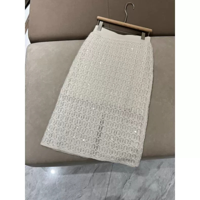 New Women's Cashmere Overskirt for Autumn and Winter, Elastic Waist with BC Sequins, High-End Knitted Maxi Skirt