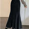 SMTHMA New Autumn Winter Thick Knitted Skirt for Women, High Waist Fishtail Mohair Long Skirt, Casual Warm Mid-Length