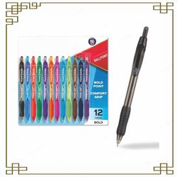 1.4mm bold click gel pens, 12-piece multi-color set, for school notes, office work, and teacher supplies