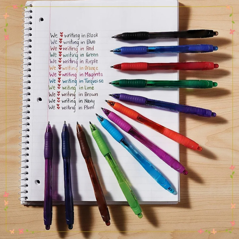 1.4mm Bold Click Gel Pens, 12-Piece Multi-Color Set, for School Notes, Office Work, and Teacher Supplies