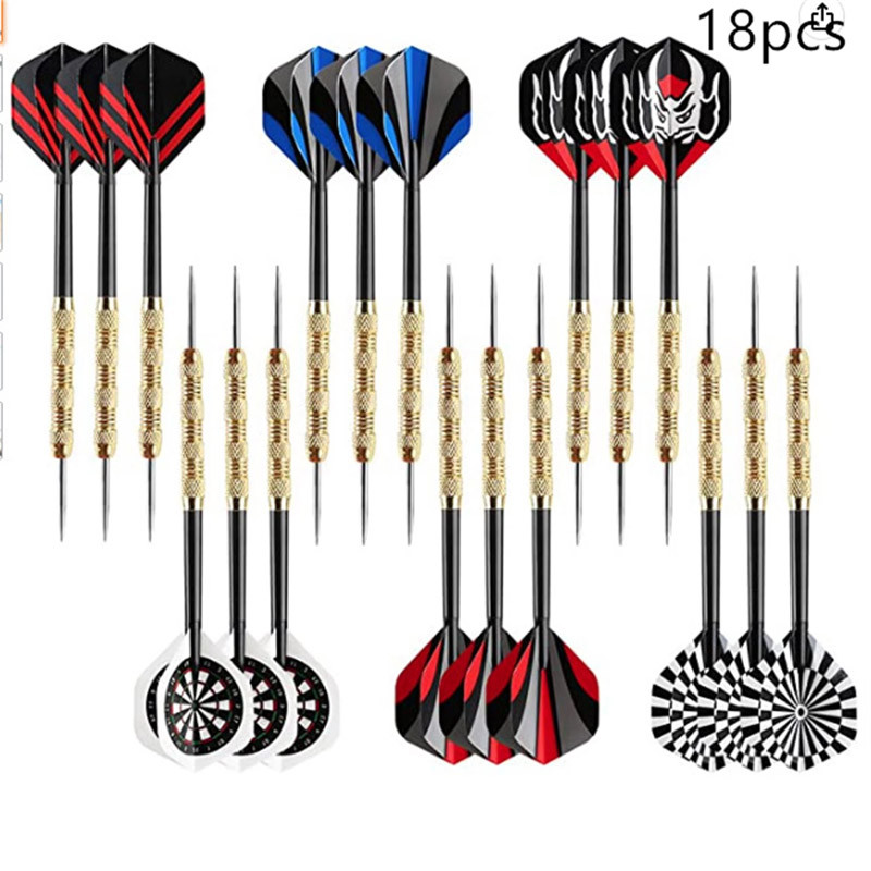 Professional Metal Darts, 18PCS Steel Tip Darts Set, 14G Copper Plated Dart Board Needles