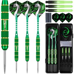 cyeelife professional steel tip darts set, 3pcs with anti fall flights, pure copper barrels, for dartboard