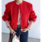 Trendy MUJER Red Bomber Jacket Soft Cropped Jacket For Women Sports Style Zipper Outerwear 5
