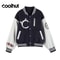COOLHUT 2025 Womens Quilted Padded Jacket American College Style Varsity Baseball Jacket Color Bloc 5